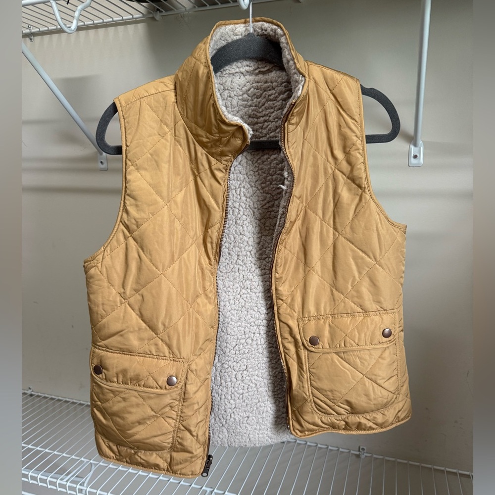 Yellow Quilted Vest with Sherpa Lining, Reversible